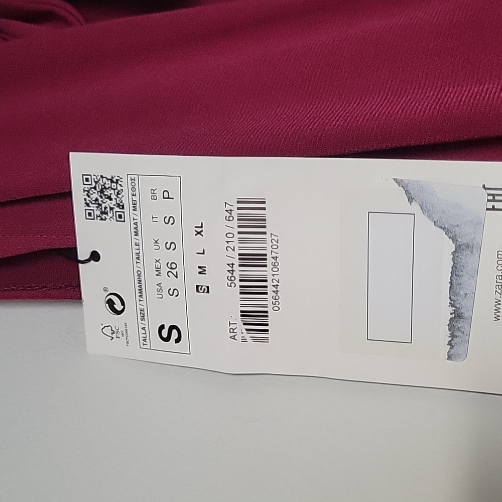 NWT Zara Burgundy XS S Plum Bow Neck Tie Bow Jersey Fit Flare Flowy A-Line Midi - Picture 9 of 17